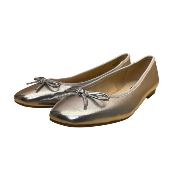 Nine West Women’s Silver Metallic Bow Accent Tootsy 3 Ballet Flats Size 7.5 - Picture 3 of 9